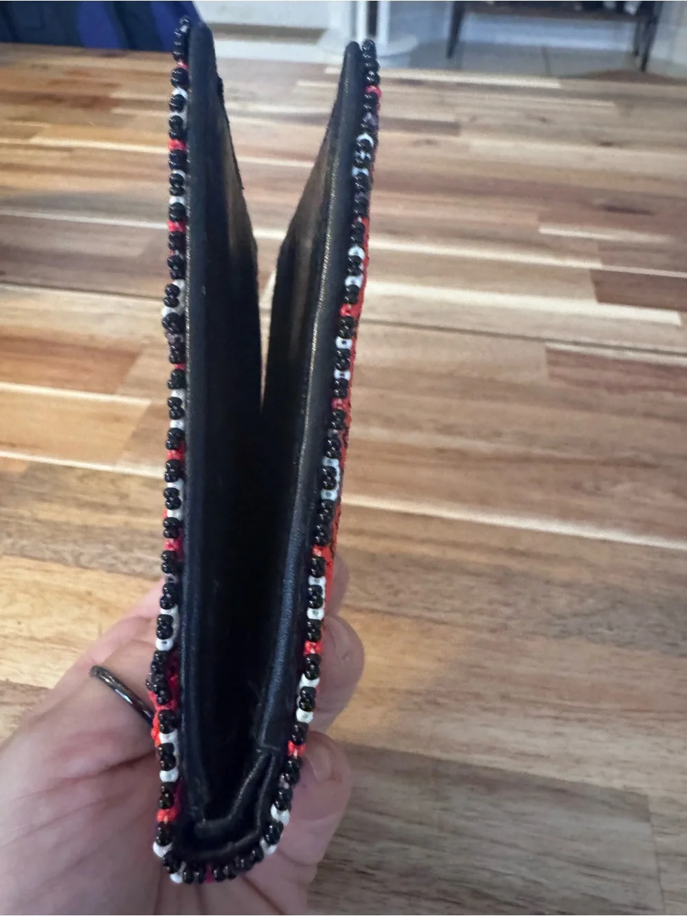 Seed Beaded Men’s Bifold wallet with Geometric design genuine cowhide